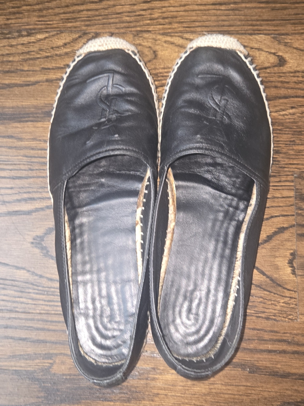 YSL-Authentic Yves Saint Laurent Black Leather Espadrille Flats